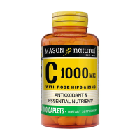 foto дієтична добавка в каплетах mason natural vitamin c with rose hips and zinc, вітамін c 1000 мг з шипшиною та цинком, 100 шт