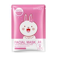 foto тканинна маска для обличчя bioaqua fasial animal mask rabbit з есенцією квітів вишні, 30 г