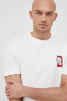 foto бавовняна футболка drykorn колір бежевий з принтом