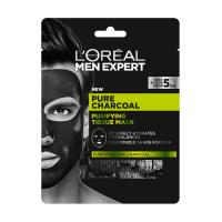 foto тканинна маска для шкіри обличчя l'oreal paris men expert pure charcoal для чоловіків, 30 г