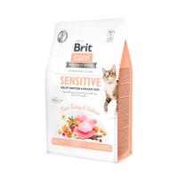 foto сухий корм для вибагливих кішок brit care sensitive з чутливим травленням, з індичкою та лососем, 400 г