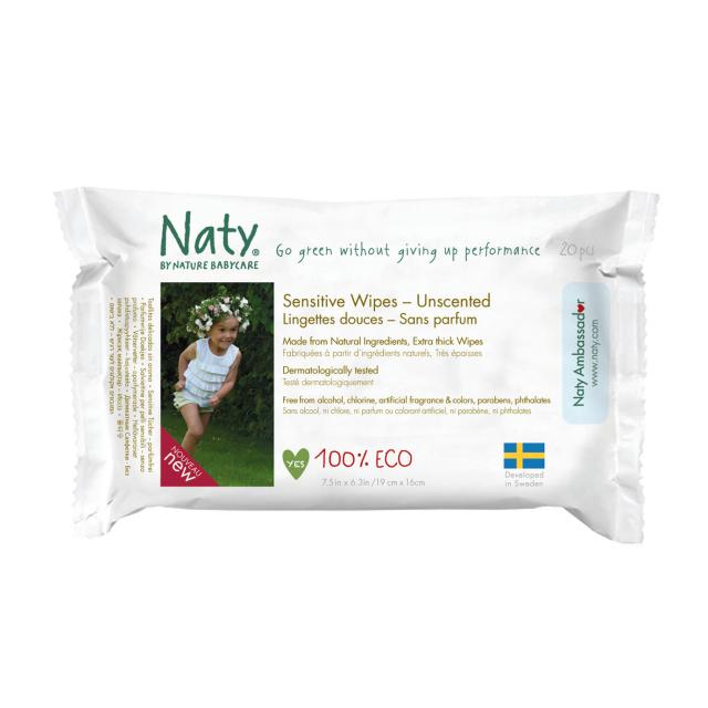 foto дитячі вологі екосерветки naty sensitive wipes без запаху, 20 шт