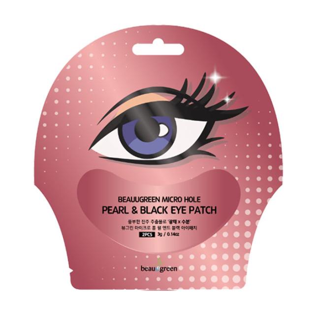 foto патчі для шкіри навколо очей beauugreen micro hole pearl & black eye patch з екстрактом перлів і трюфеля, 2 шт