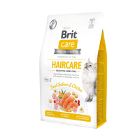 foto сухий корм для кішок brit care haircare для догляду за шкірою та шерстю, з лососем та куркою, 2 кг