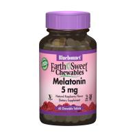 foto дієтична добавка амінокислота в жувальних таблетках bluebonnet nutrition earth sweet chewables melatonin 5 мг, зі смаком малини, 60 шт