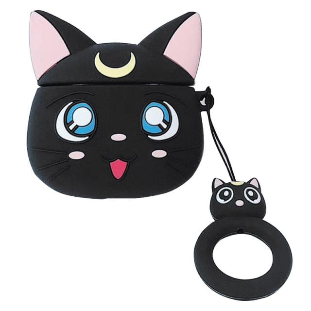 foto силіконовий футляр anime для навушників airpods + кільце (кот луна / чорний)