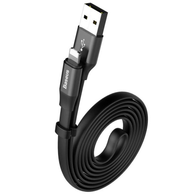 foto дата кабель baseus two-in-one portable lightning + microusb 2a (1.2m) (чорний)