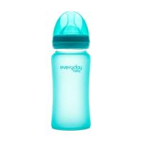 foto скляна пляшечка для годування everyday baby heat sensing від 3 місяців, термочутлива, бірюзова, 240 мл (10223)