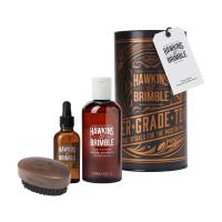 foto набір для бороди hawkins & brimble beard gift set (шампунь, 250 мл + олія для бороди, 50 мл + щітка для бороди)