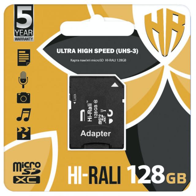 foto карта пам'яті hi-rali microsdxc (uhs-3) 128 gb card class 10 з адаптером (чорний)