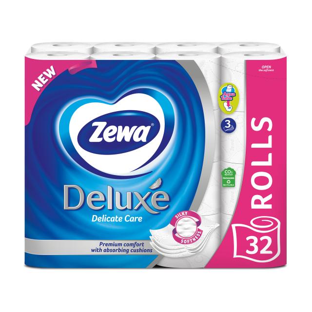 foto туалетний папір zewa deluxe delicate care білий, 3-шаровий, 150 відривів, 32 рулони