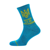 foto шкарпетки чоловічі modna zona rt1321-094 proud to be ukrainian, високі, спортивні, бірюзові, розмір 39-42