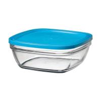 foto контейнер duralex lys carre квадратний, з синьою кришкою, скляний, 23 см, 3.1 л (9024am06)