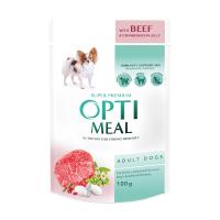 foto вологий корм для дорослих собак малих порід optimeal super premium, з яловичиною та журавлиною в желе, 100 г