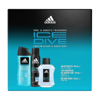 foto парфумований набір чоловічий adidas ice dive (гель для душу, 250 мл + дезодорант-спрей, 150 мл + лосьйон після гоління, 100 мл)