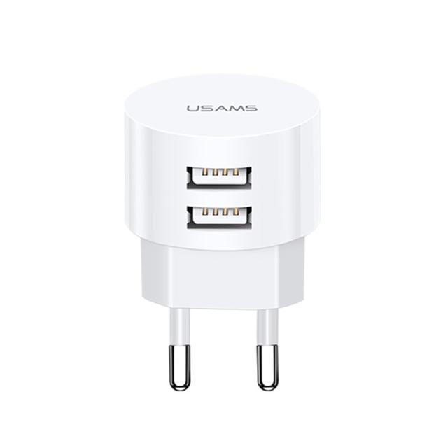 foto мзп usams us-cc080 t20 dual usb round travel charger (eu)для зарядные устройства (білий)