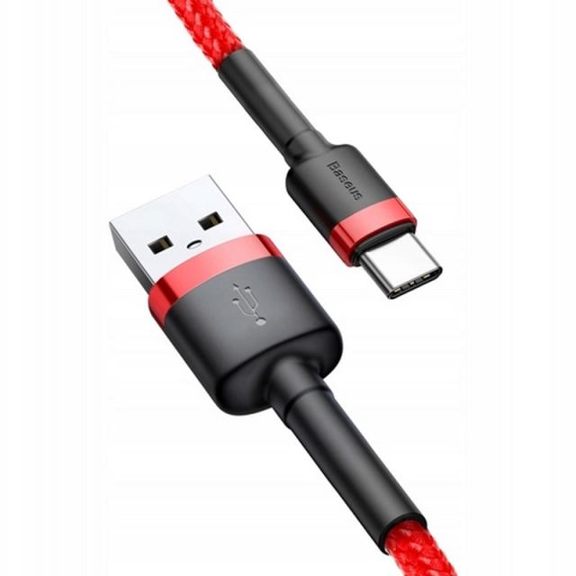 foto дата кабель baseus cafule type-c cable 3a (1m) (червоний / чорний)