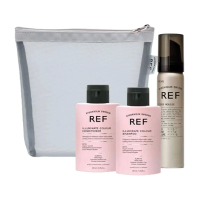 foto набір мініатюр для фарбованого волосся ref trevel mesh bag colour (шампунь, 100 мл + кондиціонер, 100 мл + мус, 75 мл + сумка)