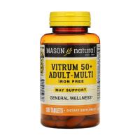 foto харчова добавка в таблетках mason natural vitrum 50+ adult-multi iron free мультивітаміни 50+ без заліза, 100 шт