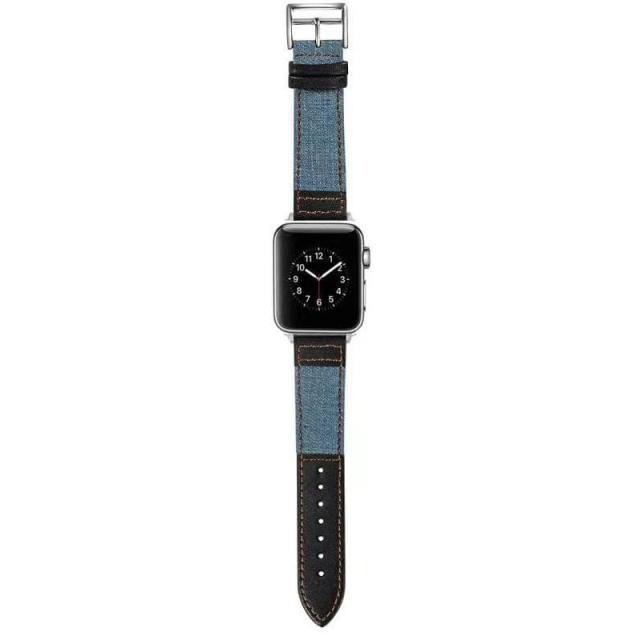 foto ремінець джинс+шкіра для apple watch 38/40mm (блакитний / чорний)