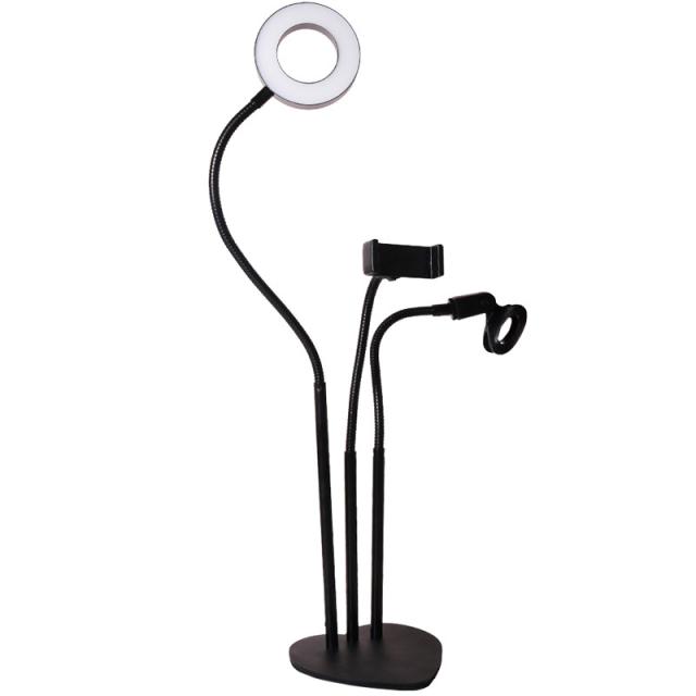 foto кільцева led лампа з 2 тримачами + затиск для мікрофона, 9 см (чорний)