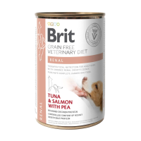 foto вологий корм для собак brit veterinary diet renal при нирковій недостатності, з лососем, тунцем та горошком, 400 г