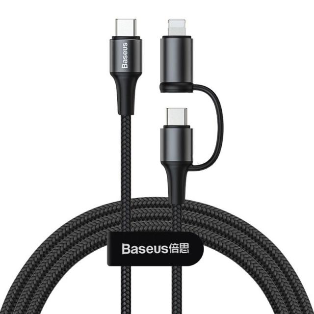 foto дата кабель baseus twins 2in1 cable type-c to type-c 60w (20v/3a) + lightning 18w (9v/2a) (1m)