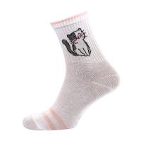 foto шкарпетки підліткові siela rt1323-130 високі, спортивні, білі з двома смужками та котиком, розмір 31-34