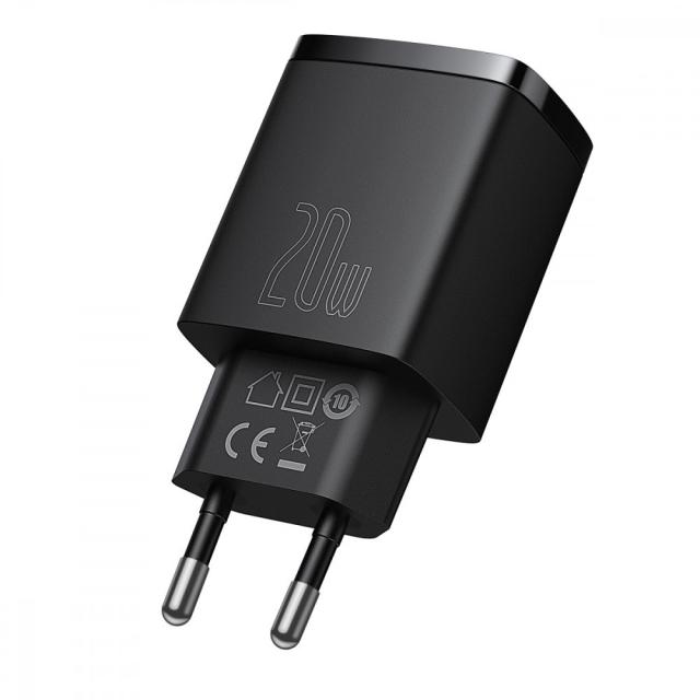 foto мзп baseus compact quick charger 20w qc + pd (type-c + 1usb)для зарядные устройства (black)