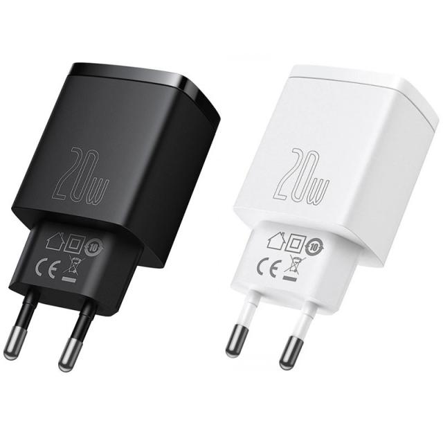 foto мзп baseus compact quick charger 20w qc + pd (type-c + 1usb)для зарядные устройства