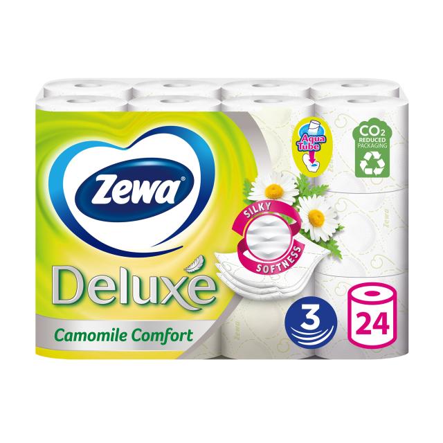 foto туалетний папір zewa deluxe camomile comfort з ароматом ромашки, 3-шаровий, 150 відривів, 24 рулони