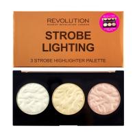 foto палетка хайлайтерів для обличчя makeup revolution strobe lighting 3 strobe highlighter palette, 11.5 г