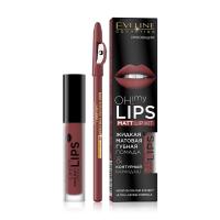 foto набір eveline cosmetics oh! my lips (матова рідка помада для губ 10, 4.5 мл + контурний олівець для губ, 1.2 г)