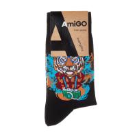 foto шкарпетки чоловічі amigo f03 класичні, тигр, чорні, розмір 27