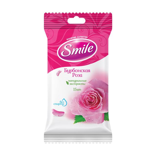 foto серветки вологі smile daily бурбонська троянда, 15 шт