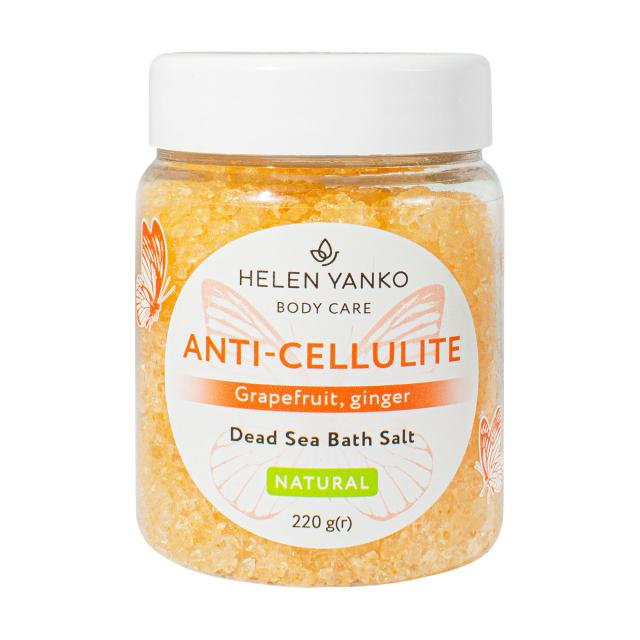 foto антицелюлітна сіль мертвого моря для вани helen yanko anti-сellulite dead sea bath salt з ефірними оліями імбиру та грейпфрута, 220 г