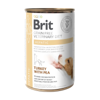 foto вологий корм для собак brit veterinary diet hepatic при нирковій недостатності, з індичкою та горошком, 400 г