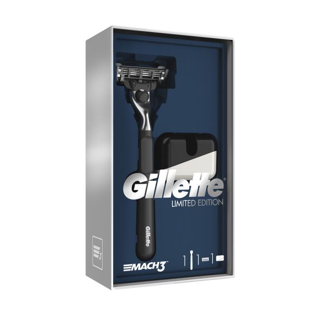 foto подарунковий набір чоловічий gillette mach3 limited edition (бритва + підставка для бритви)
