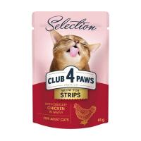 foto вологий корм для дорослих кішок club 4 paws meow-for strips, з куркою в соусі, 85 г
