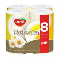 foto туалетний папір ruta selecta білий, з ароматом ромашки, 3-шаровий, 150 відривів, 8 рулонів