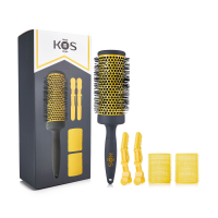 foto набір для волосся k.o.s keep of style (щітка-брашинг продувна, діаметр 55 мм, 1 шт + бігуді-липучки, діаметр 45 мм, 2 шт + затискачі, 2 шт)