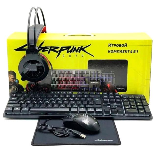 foto ігровий комплект cyberpunk cp-009 4in1 rgb (клавіатура + миша + навушники + килимок)
