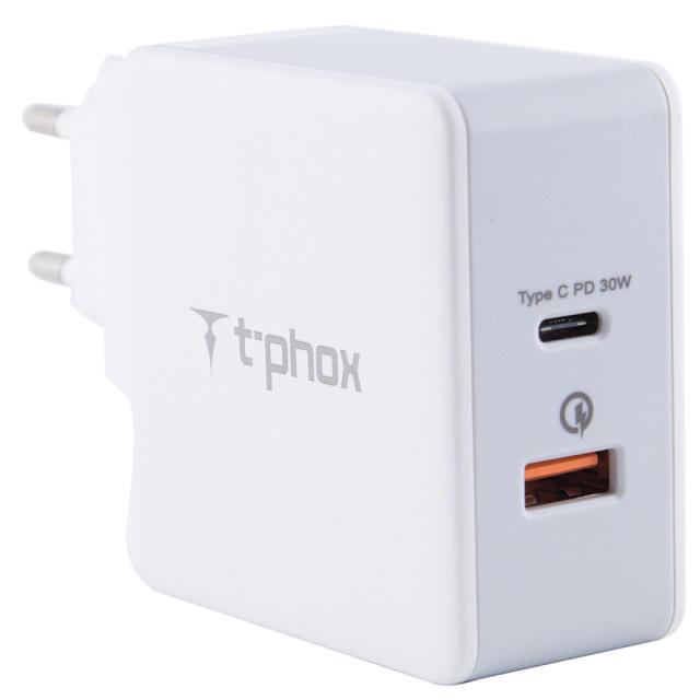 foto мзп pd адаптер t-phox (48w: pd 30w + usb quickcharge qc 3.0 18w)для зарядные устройства (білий)
