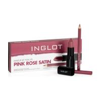 foto набір inglot makeup set for lips rose satin (губна помада, 4.5 г + олівець для губ, 1.13 г)