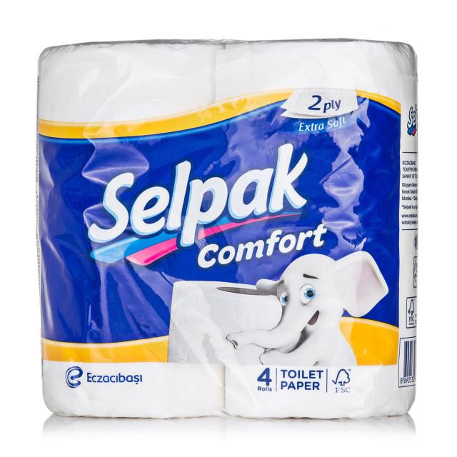 foto туалетний папір selpak comfort білий, 2-шаровий, 140 відривів, 4 шт