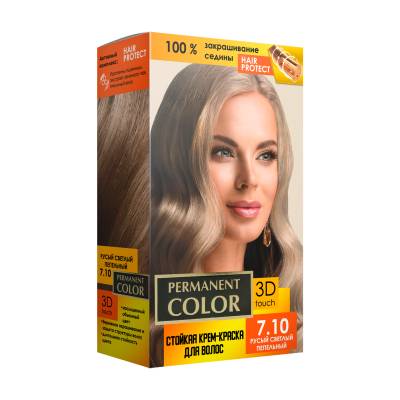 Podrobnoe foto стійка крем-фарба для волосся permanent color з окислювачем, 7.10 русявий світлий попелястий, 120 мл