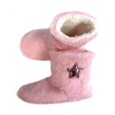 Podrobnoe foto дитячі кімнатні капці-чобітки twins флісові, зірка, рожеві, розмір 30-31
