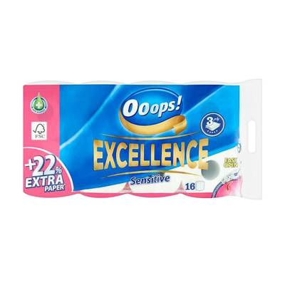 Podrobnoe foto туалетний папір ooops! excellence sensitive білий, 3-шаровий, 150 відривів, 16 рулонів