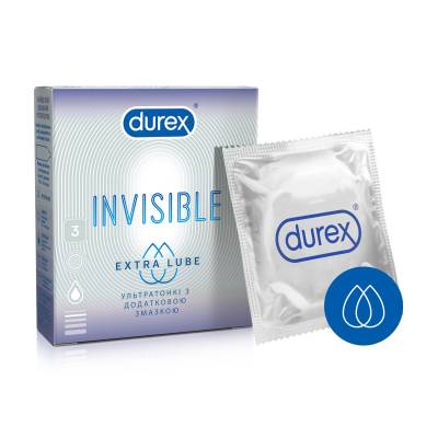 Podrobnoe foto презервативи durex invisible extra lube ультратонкі з додатковою змазкою, 3 шт