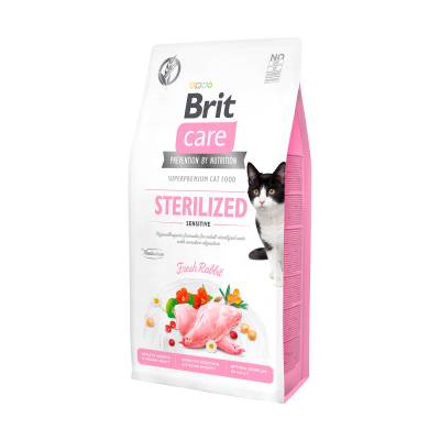 Podrobnoe foto сухий корм для стерилізованих кішок brit care sterilized sensitive з чутливим травленням, з кроликом, 7 кг
